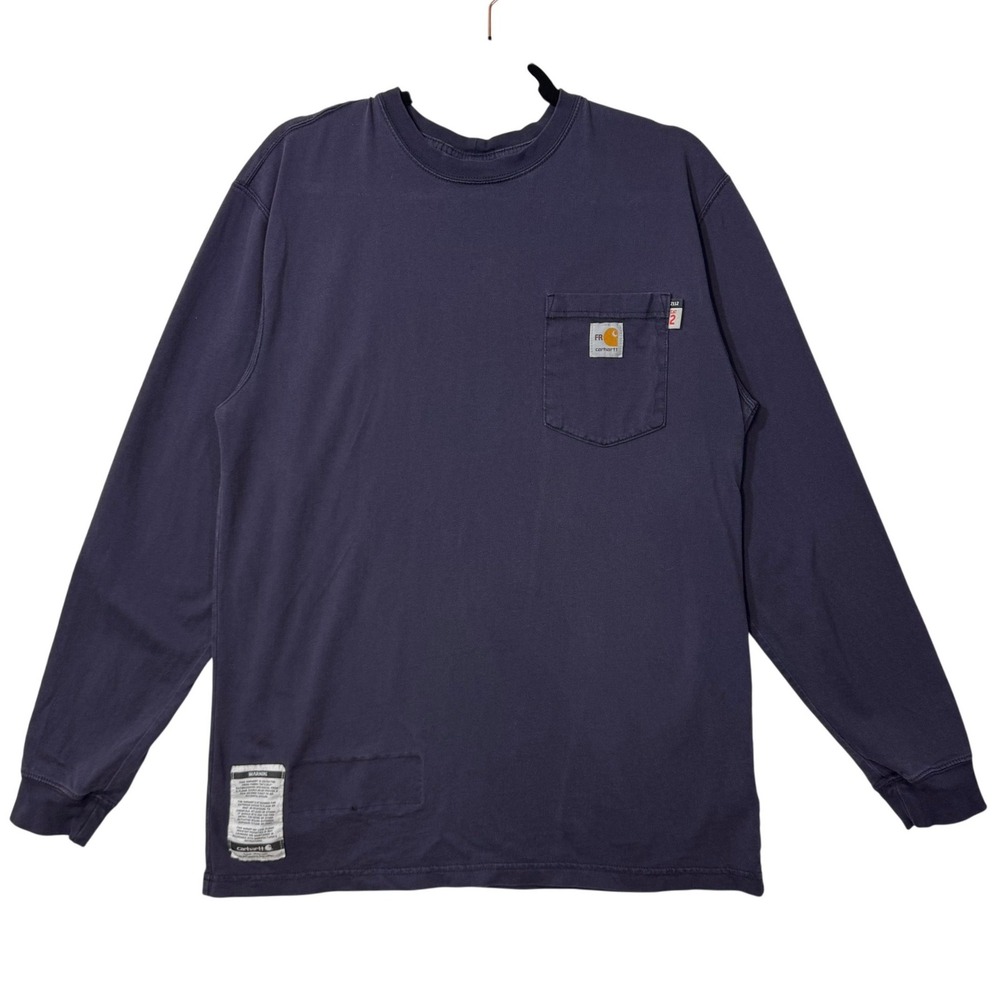 Carhartt M Long Slv Pocket Tee Shirt Purple Flame Resistant Work Utility Safety